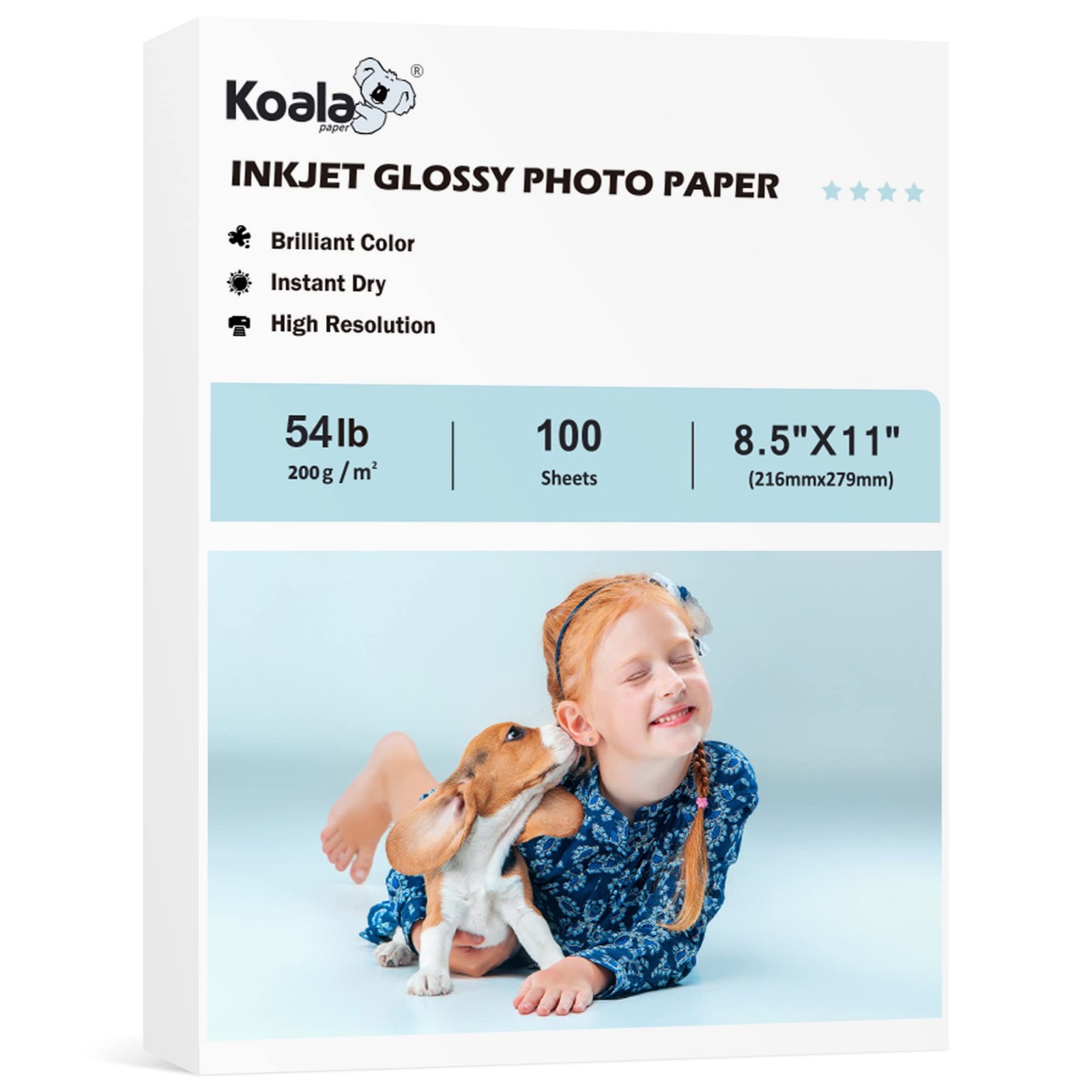 Koala Glossy Photo Paper 8.5×11 Inch 54LB 200GSM 100 PCS Inkjet Dye Ink