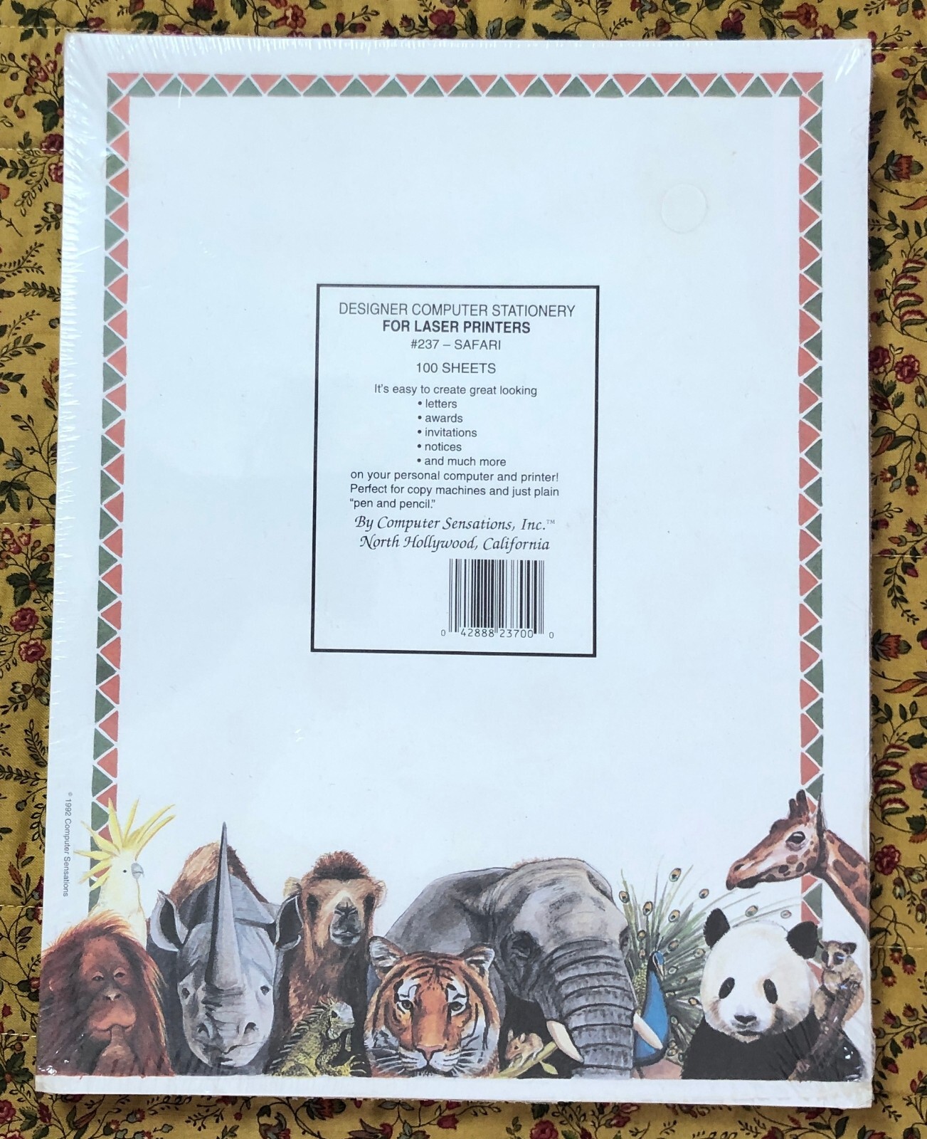 vtg 1992 Safari Animals Stationery Laser Paper 8.5 x 11 Deadstock 100 Sheets
