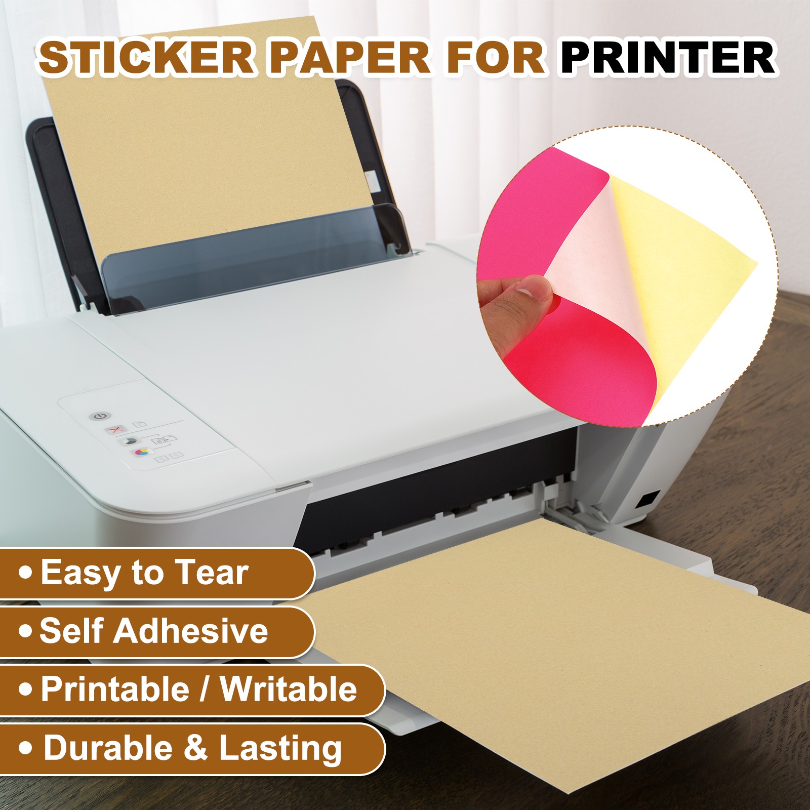 50 Sheets A4 Printer Stickers, 50 Pieces, Red Pink Label Paper