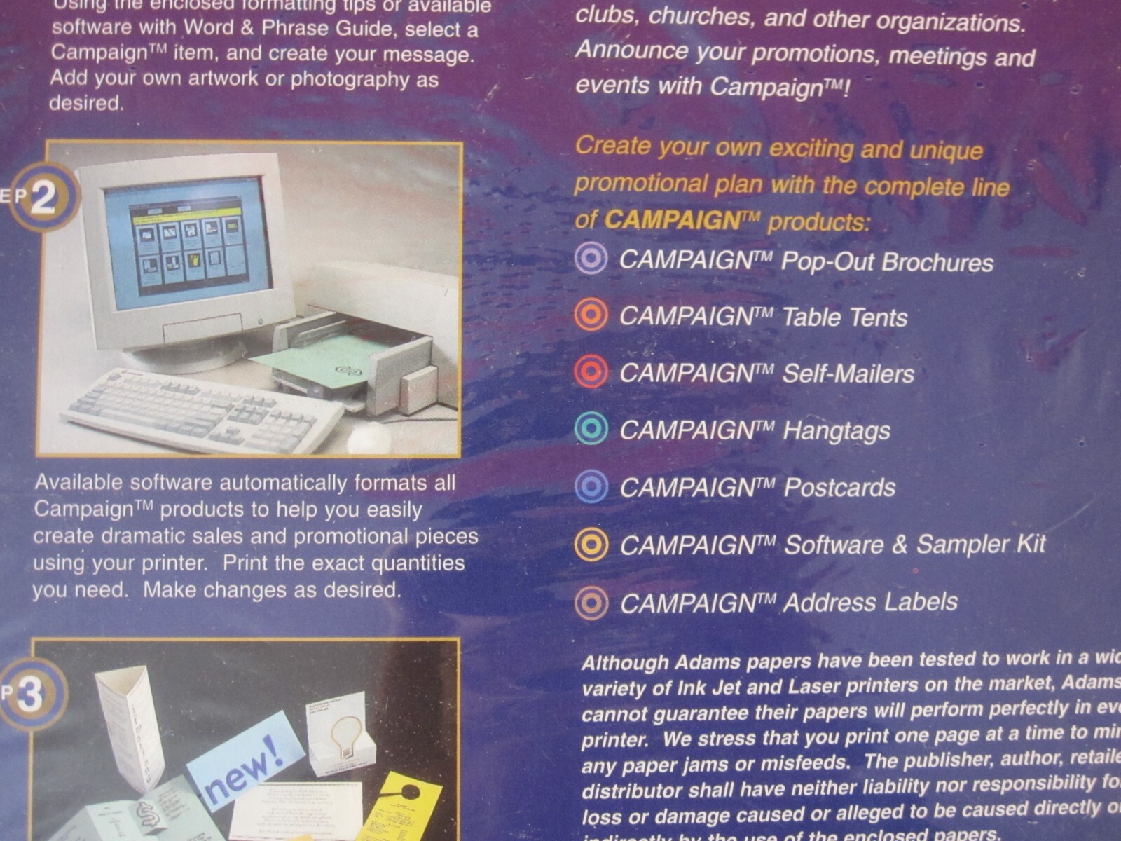 2 Boxes NEW Vintage Adams Desktop Publishing Campaign Tri-Fold Self Mailers