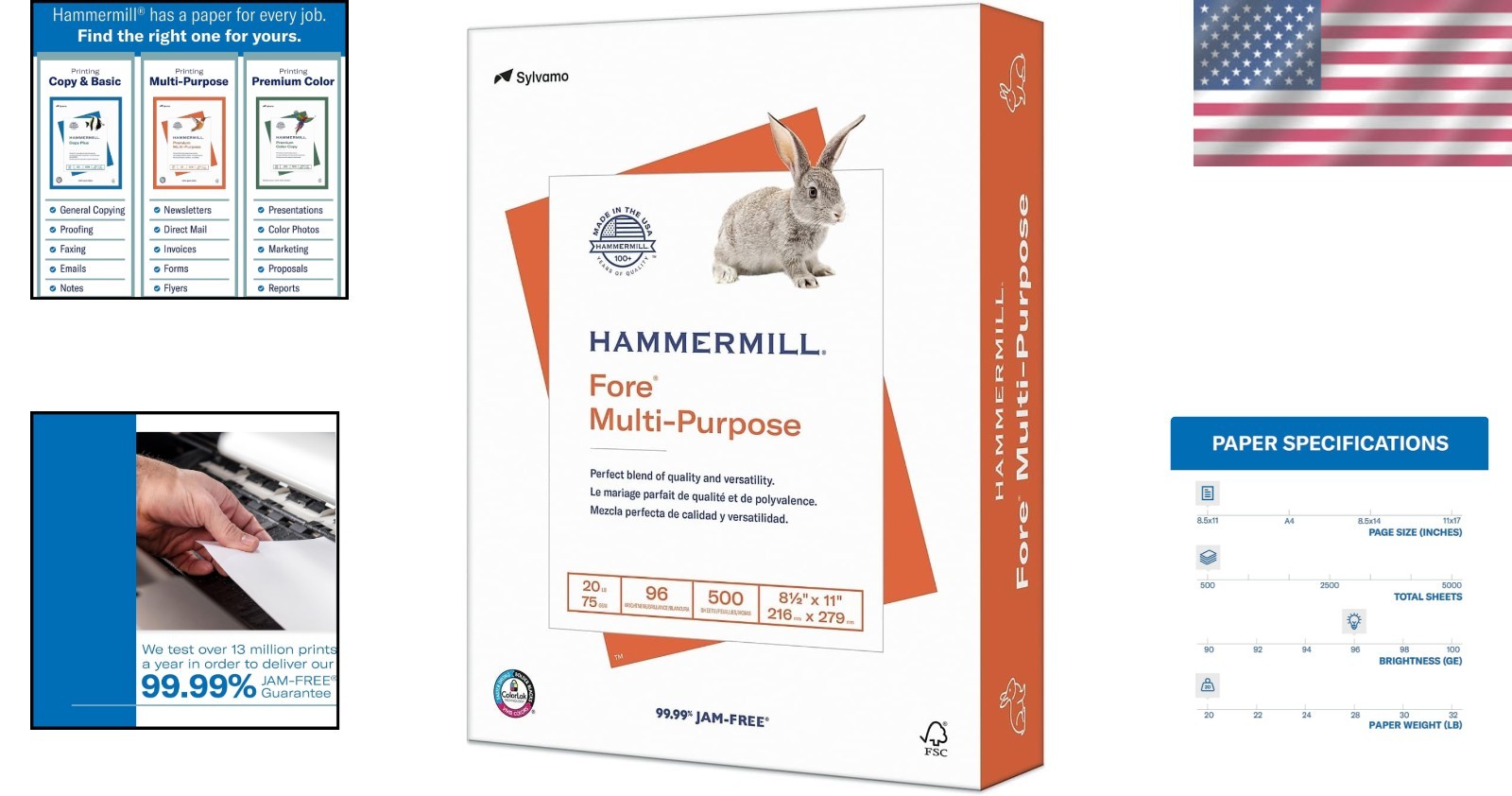 Fore 20 lb Copy Paper, 8.5 x 11 – 500 Sheets, 96 Bright, Acid-Free, USA Made