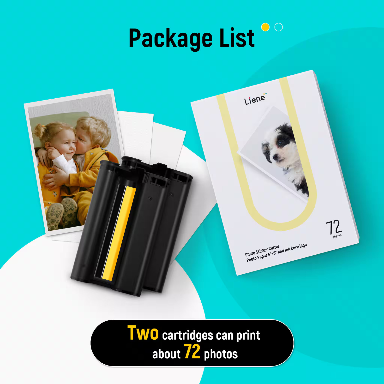 Liene – PixCut Photo Sticker Cutter Photo Paper 4×6″ and Ink Cartridge (72 sh…