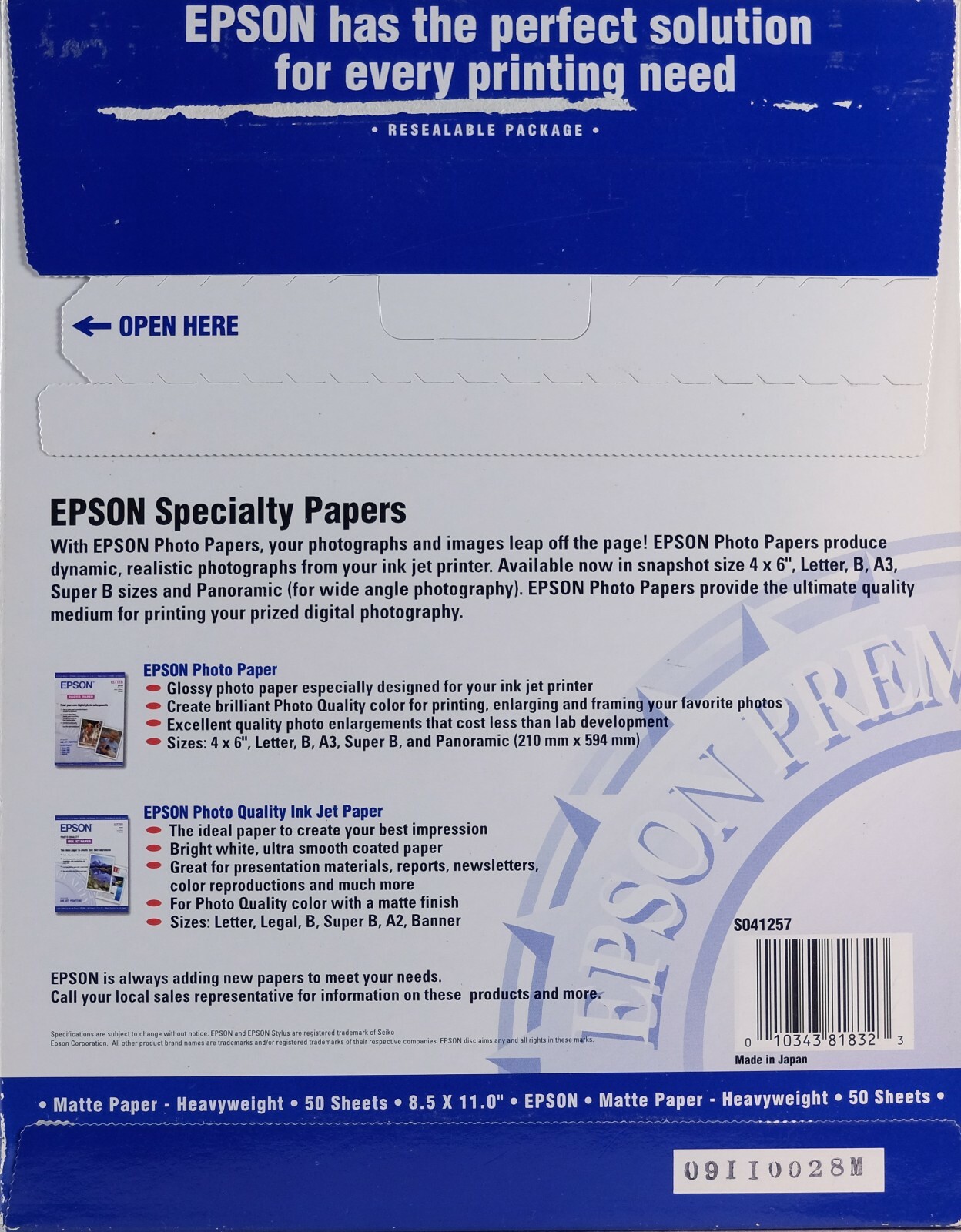 Epson S041257 Matte Paper Heavyweight Letter 8.5″ X 11″ – 50 Sheets
