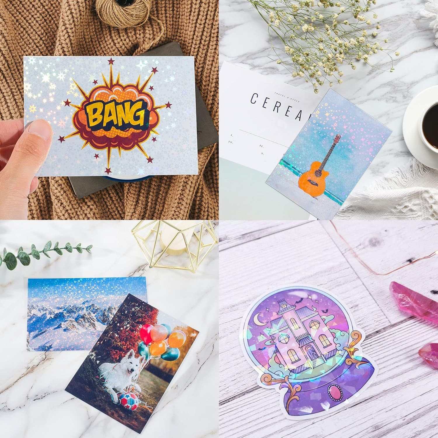24 Sheets Vinyl Printable Sticker Paper A4 Size 8.25″ x 11.7″ Holographic Glossy