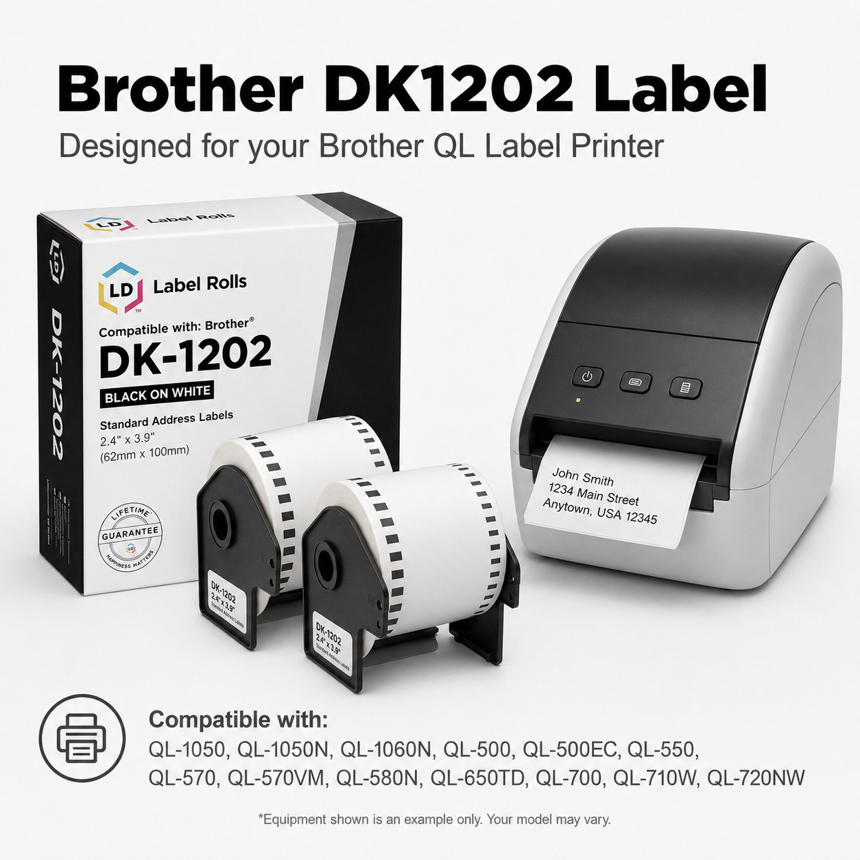 LD Compatible Brother DK-1202 2 Rolls of Shipping Labels / 2.4 in x 3.9 in