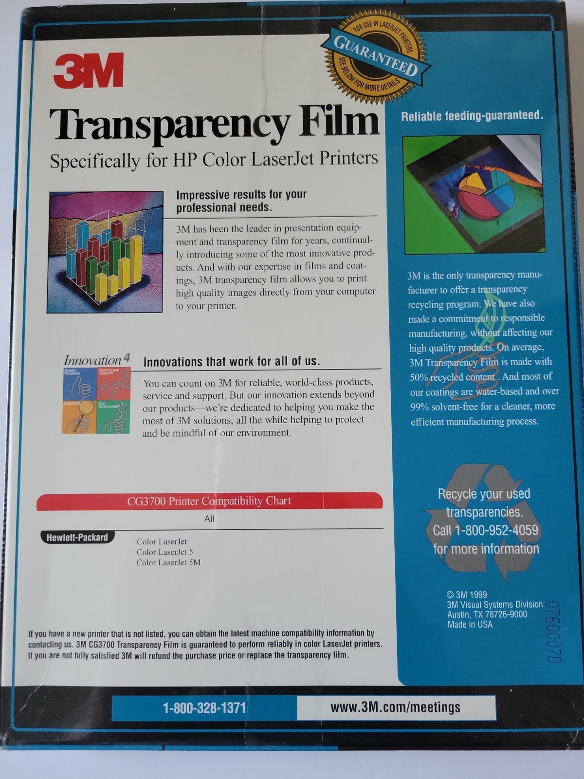 3M CG3700 Printer Paper Transparency Film for HP Color LaserJet Printers