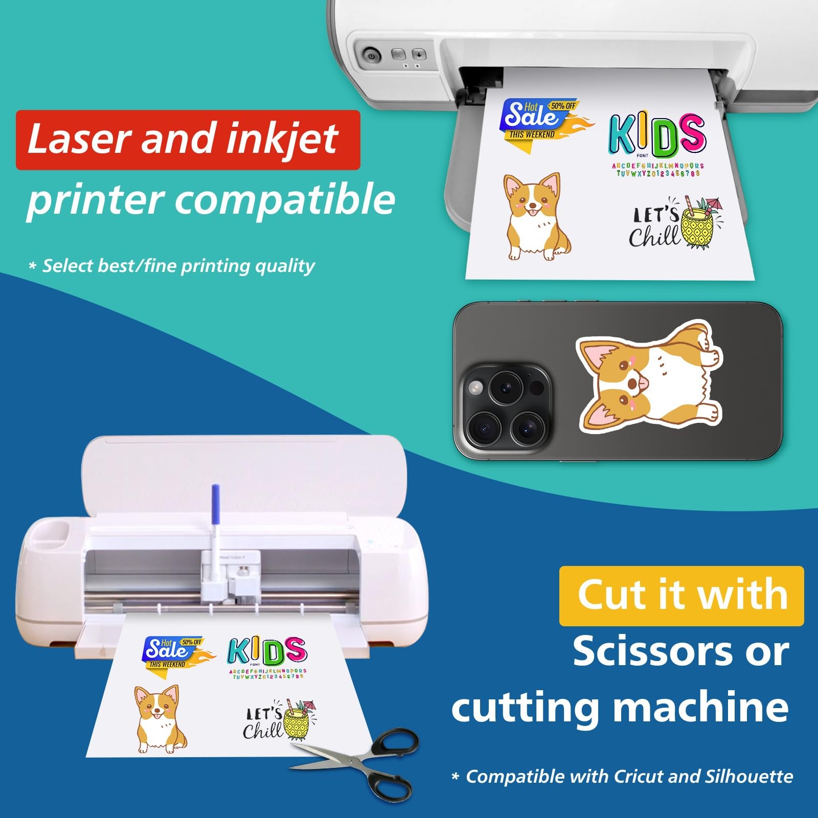 Printable Vinyl Sticker Paper White Inkjet Laser Waterproof Quick Drying 25