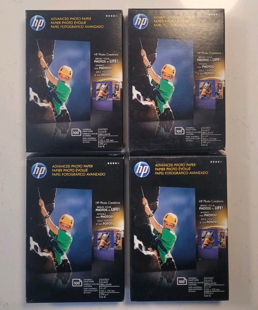 4 HP Advanced Photo Paper 4”x6” Glossy 100 Sheets Each New Germany (B2-G12)