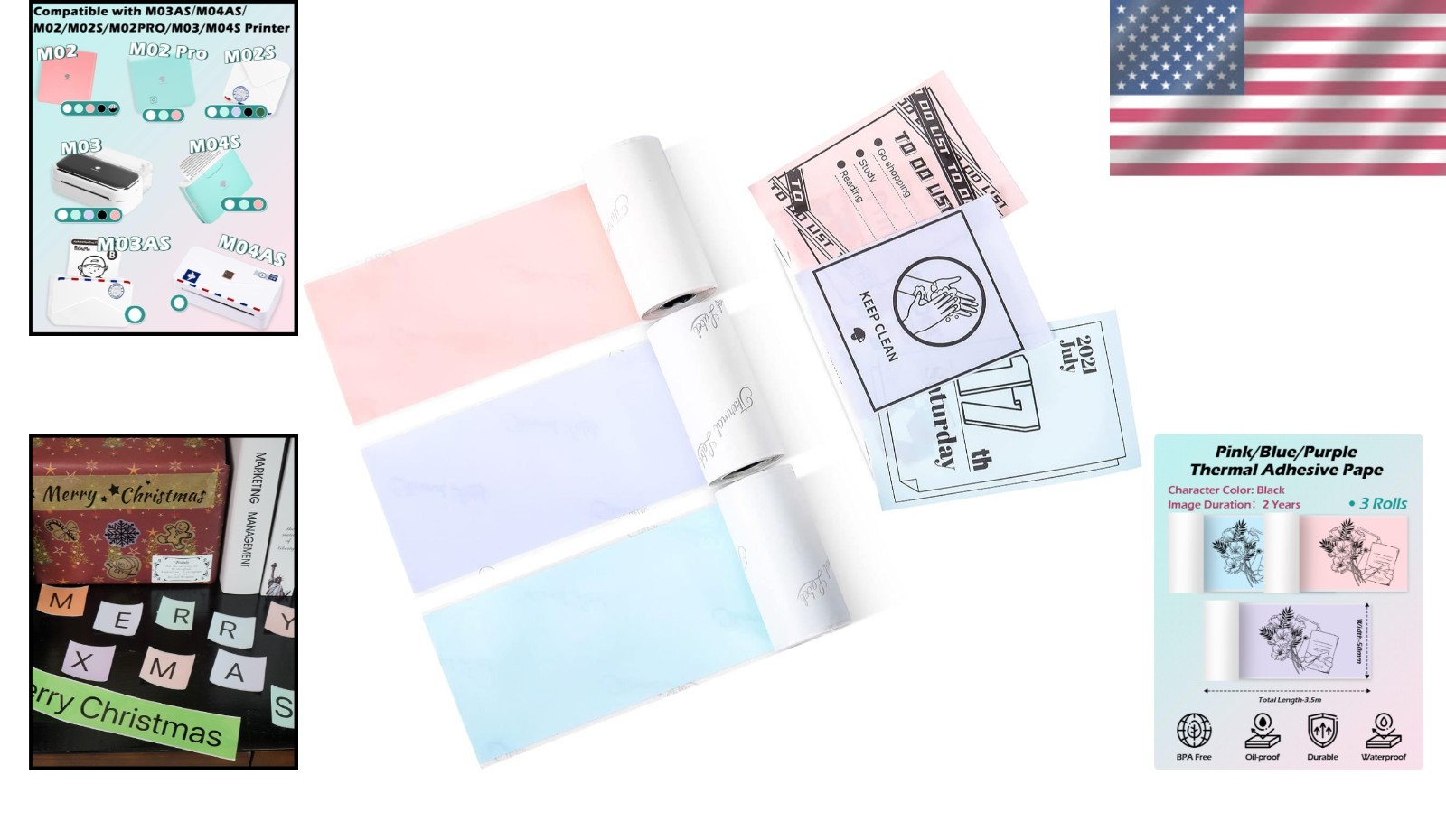 3 Rolls of 50mm Glossy Thermal Sticker Paper – Compatible with T02/M02 Printers
