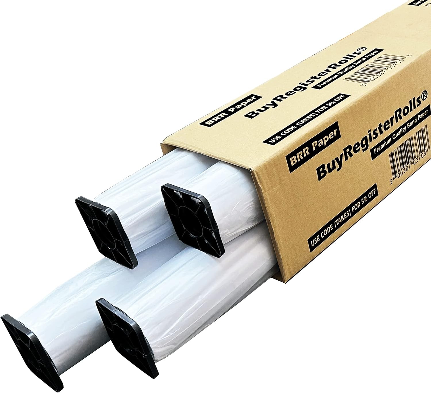 36’’ x 150’ Plotter Paper New & Premium 4 Rolls 20 lb Uncoated 96 Bright White