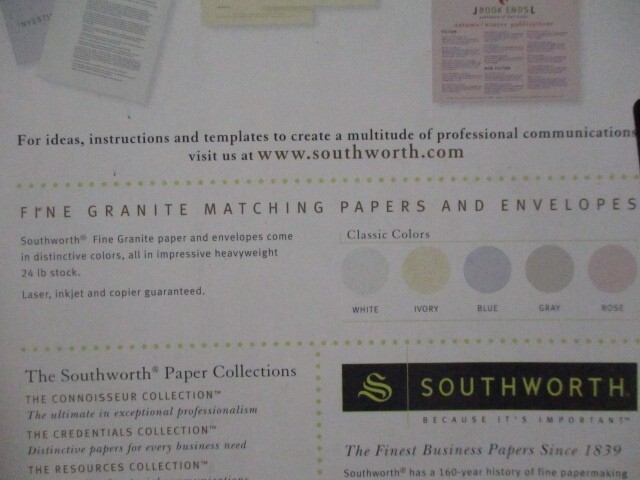 Southworth Fine Paper White 24lbs. 8-1/2 x 11 80 Sheets 25% Cotton