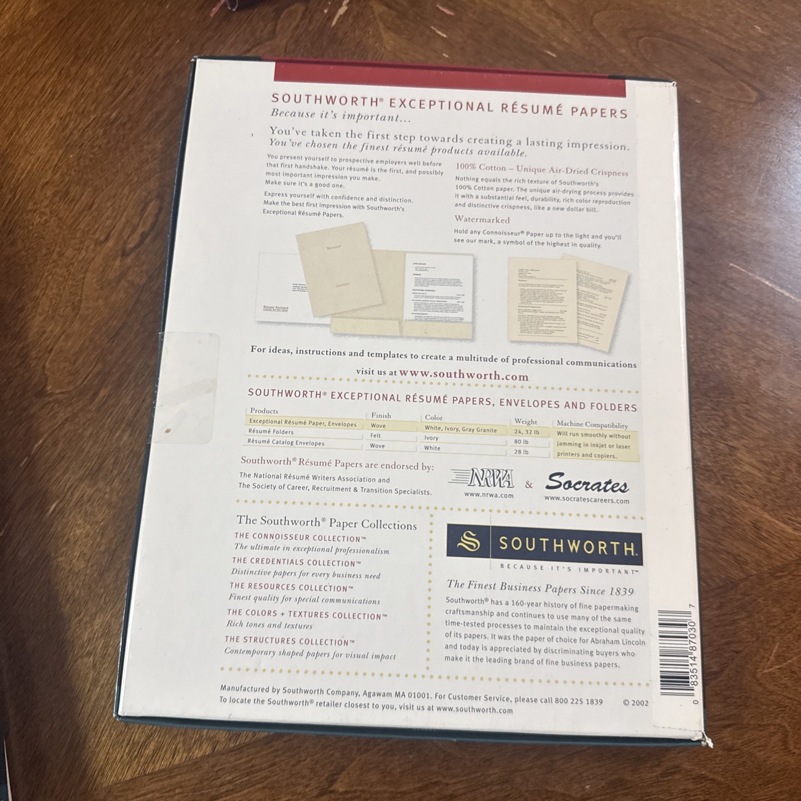 2-Southworth Connoisseur Collection Exceptional Resume IVORY Paper 100% cotton