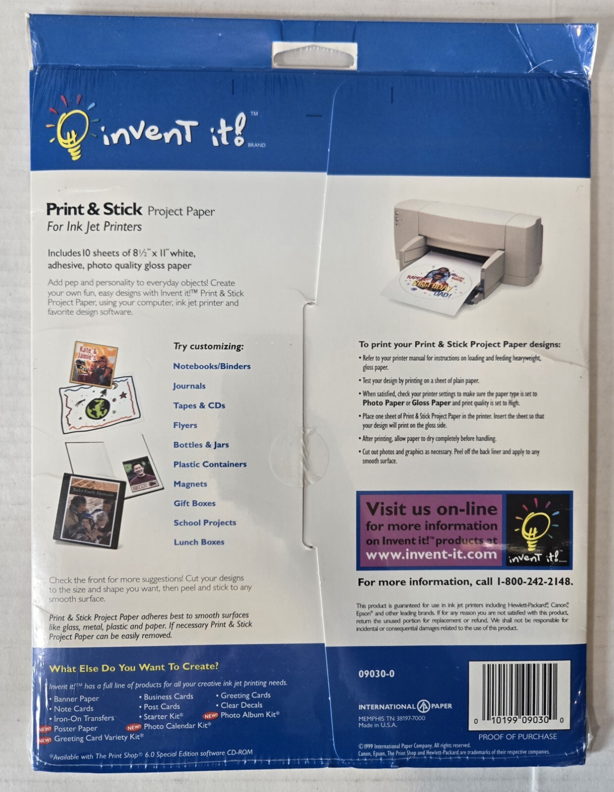 INVENT IT! PRINT PEEL & STICK 10 SHEETS 8.5”x11” GLOSS PROJECT PICTURE PAPER