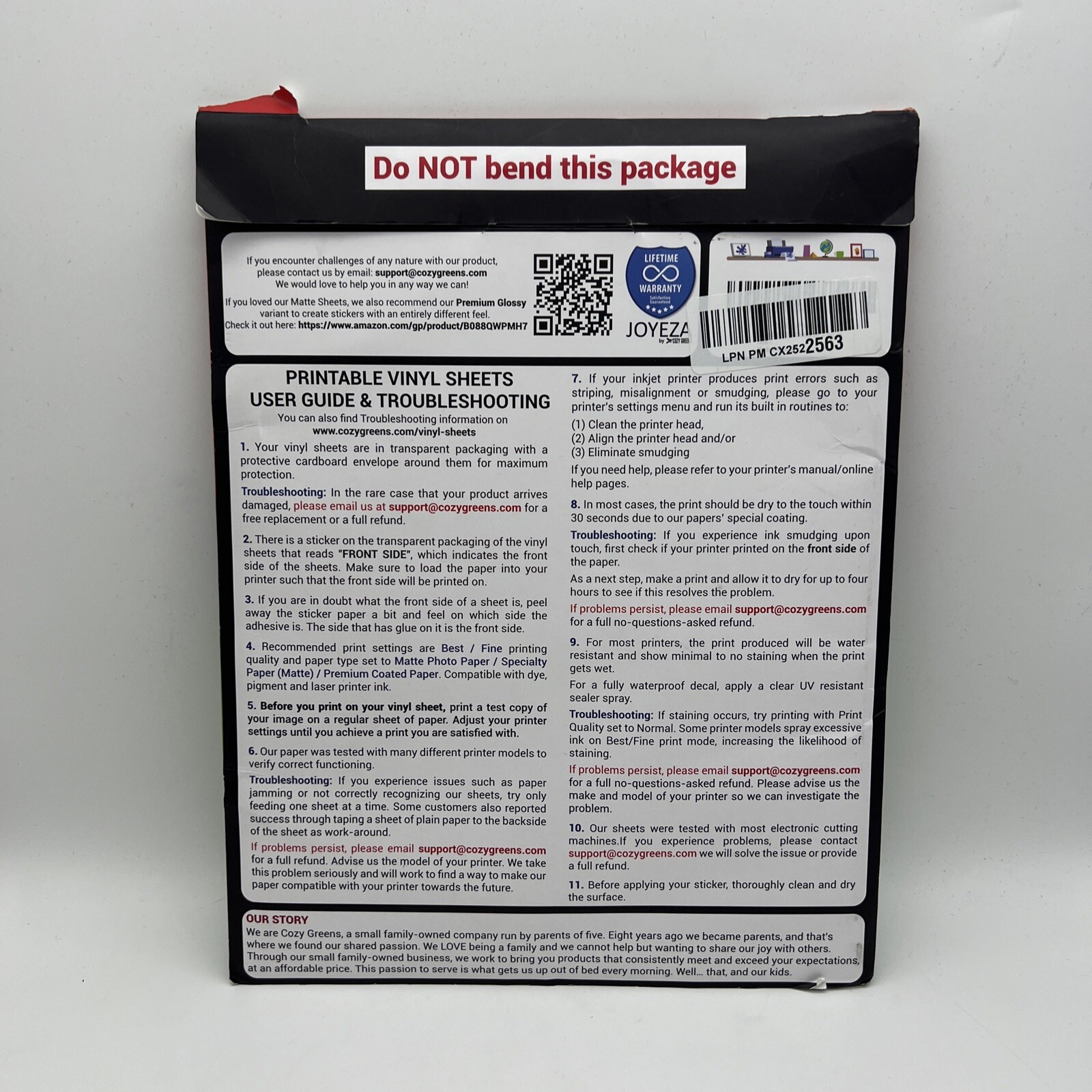 JOYEZA 20 Sheet Premium Printable Vinyl Sticker Paper Inkjet & Laser print White