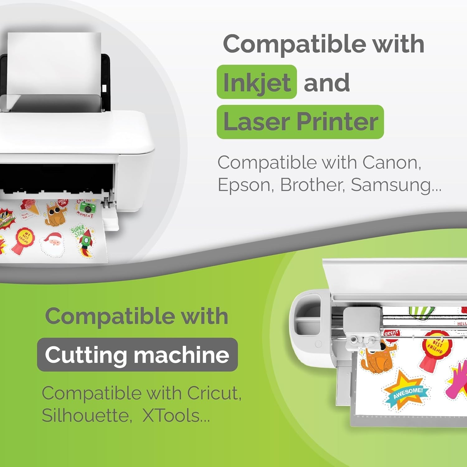 Printable Vinyl Sticker Paper for Inkjet & Laser Printer – 56 Sheets Self-Adh…