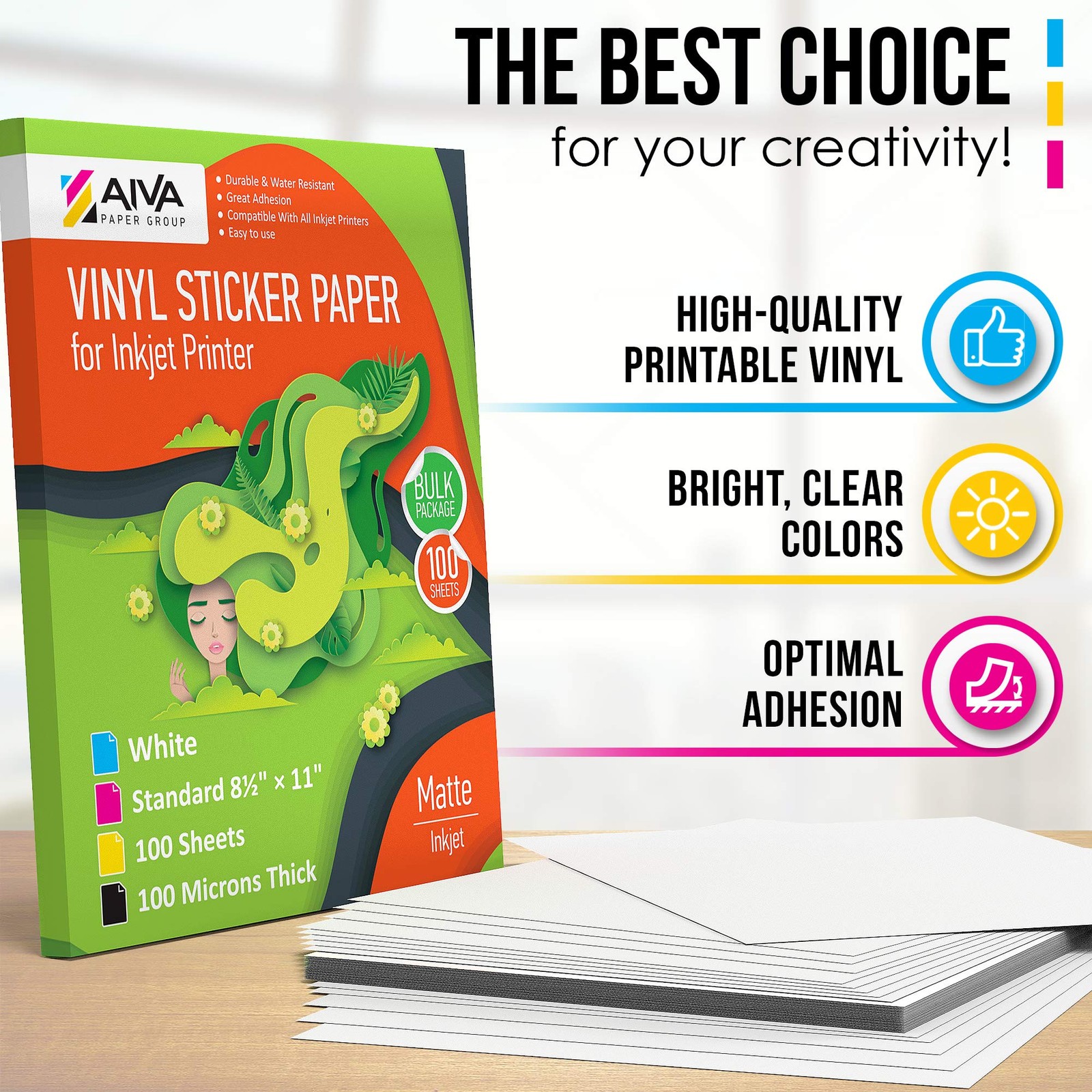Printable Vinyl Sticker for Inkjet Printer – Matte White – 100 -Adhesive Shee…