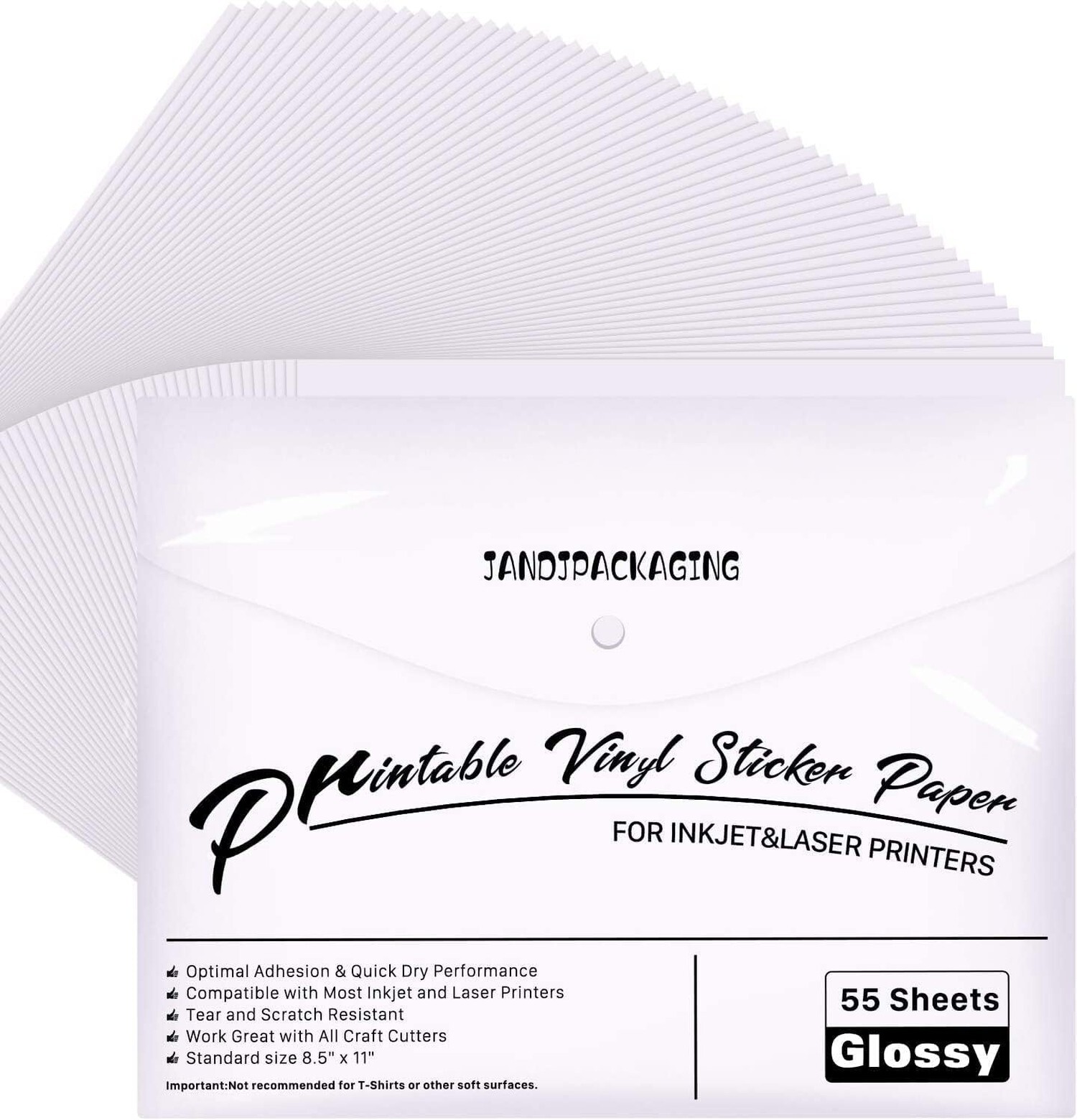 Premium Printable Vinyl Sticker Paper – for Inkjet and Laser Printer – 55 Pac…