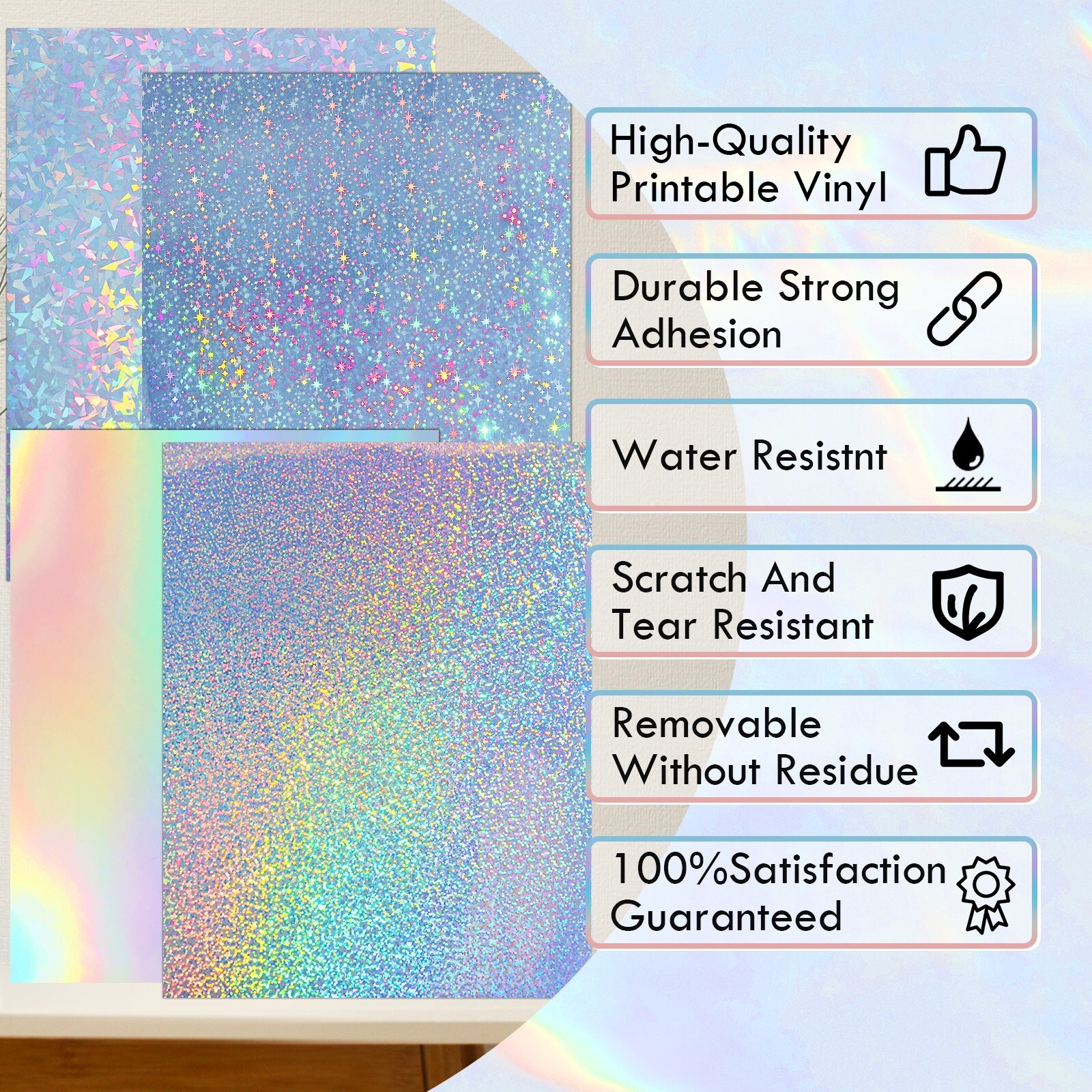 100x Mixed Holographic Vinyl Sticker Paper Waterproof Glossy For Inkjet Printer