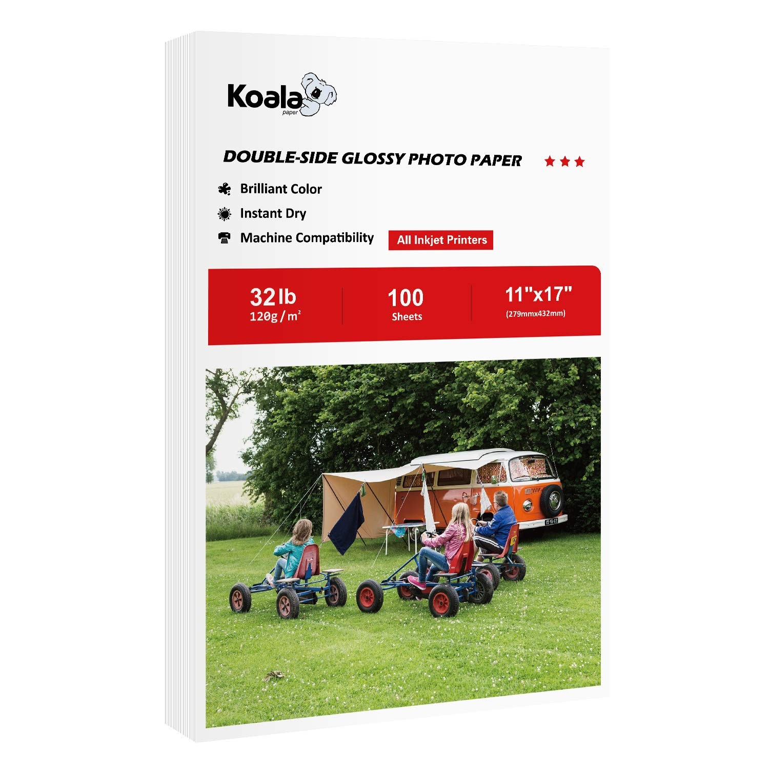 100 Sheets 11×17 Inch Double Side Thin Glossy Photo Paper 120gsm 32LB Inkjet