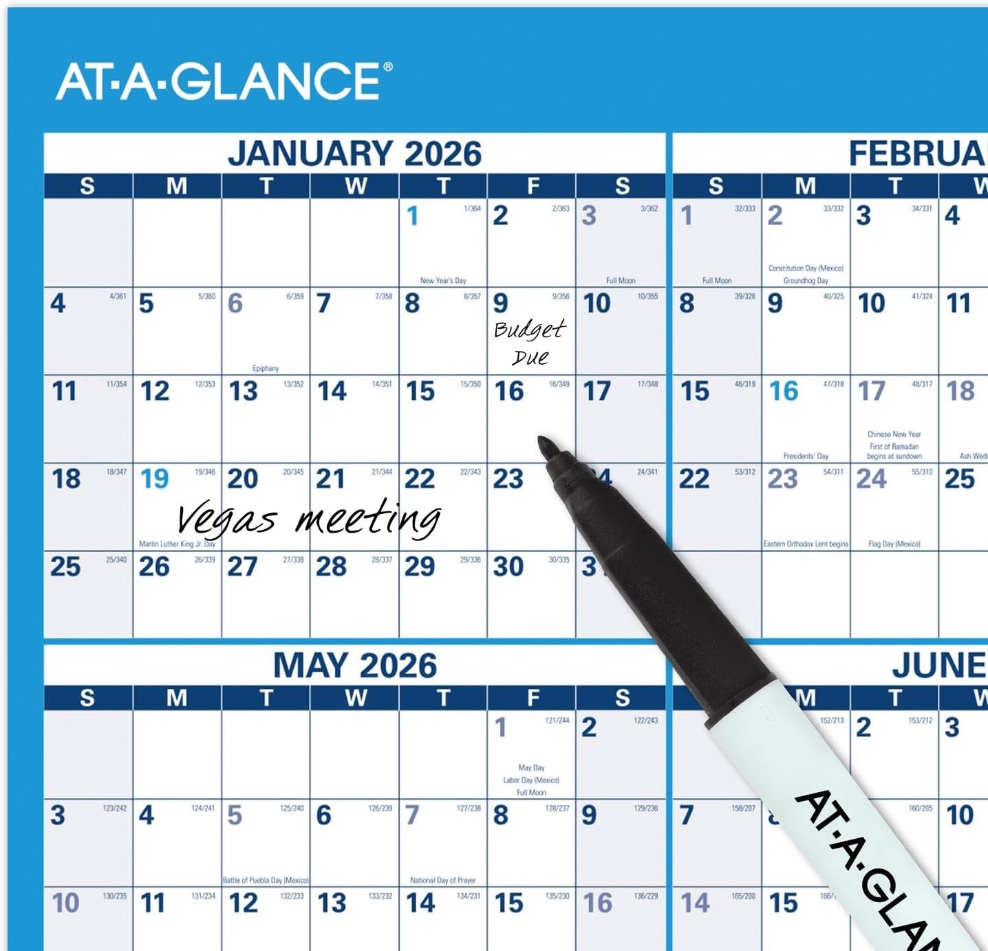 Erasable Calendar 2025-2026, Dry Erase Wall Planner, 36″ x 24″, Large, Academic