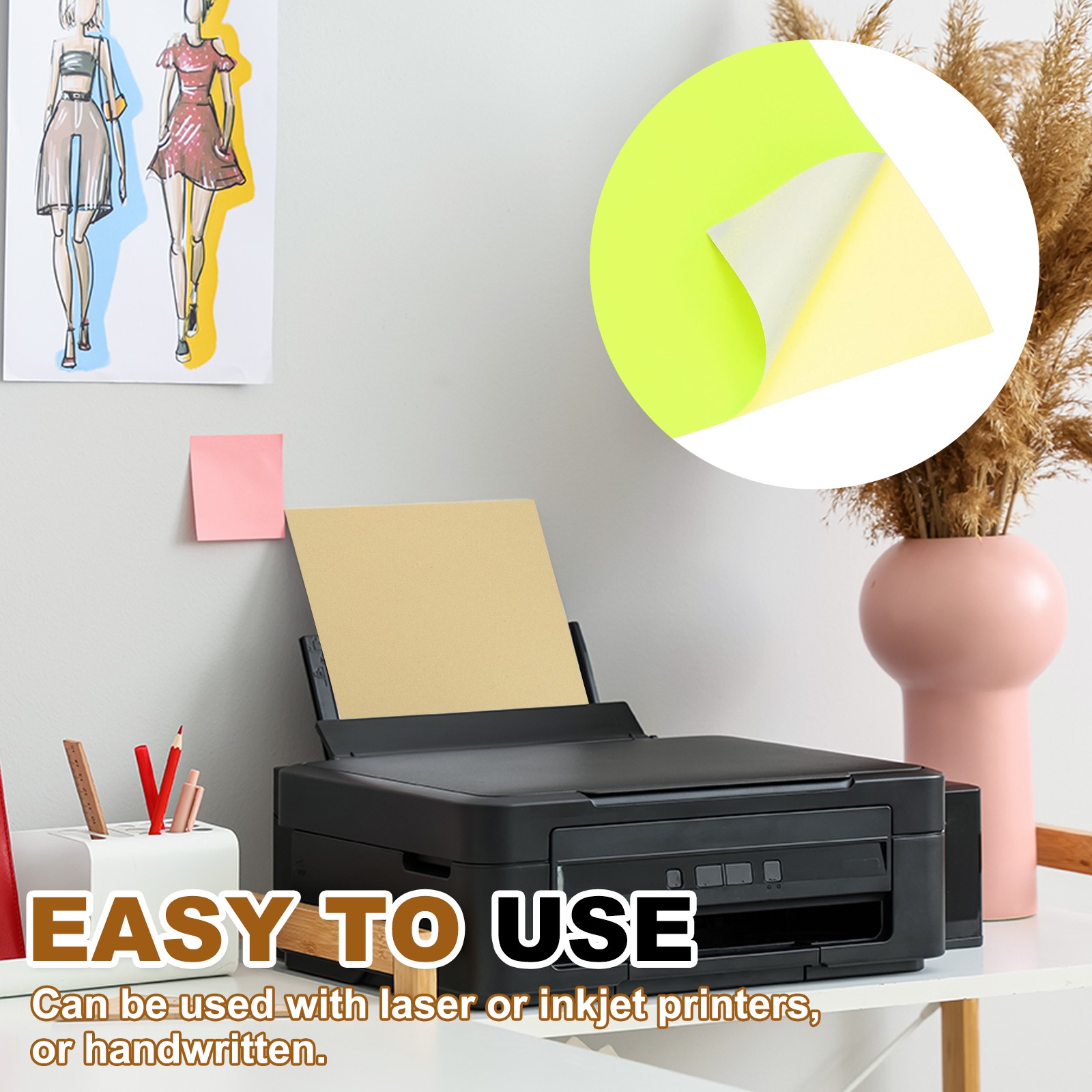 50 Sheets Yellow A4 Printer Stickers, 50 Pieces