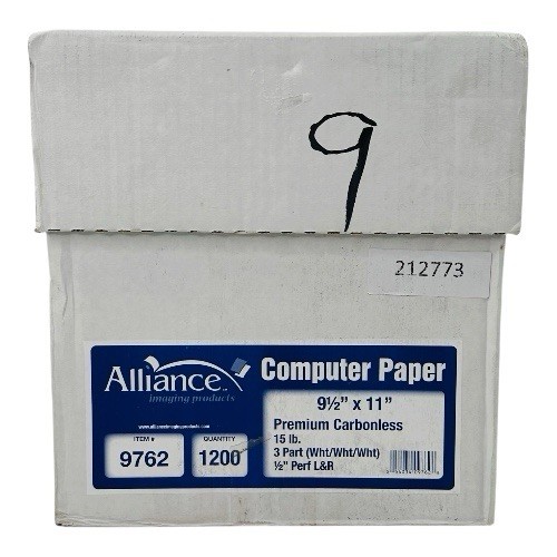 Alliance Continuous Computer Paper 9.5 x 11 Premium Carbonless 3 Part White*READ