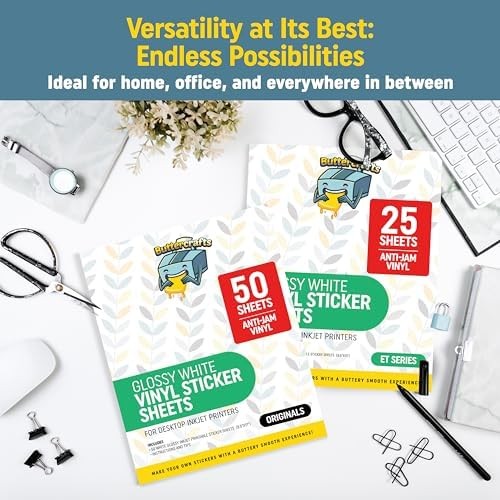 Glossy Printable Vinyl Sticker Waterproof 25 Sheets 8.5″x11″, Inkjet Printer …
