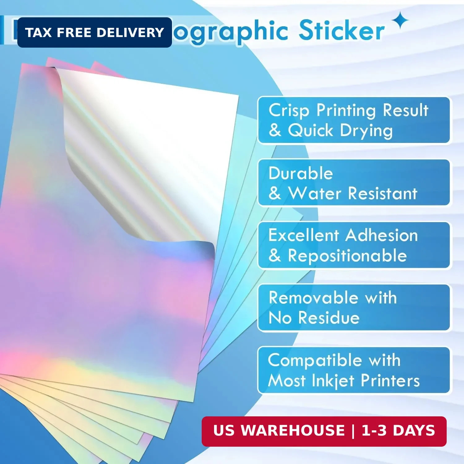Koala Holographic Sticker Paper for Inkjet Printer – 20 Sheets 8.5×11 Inch, Rain