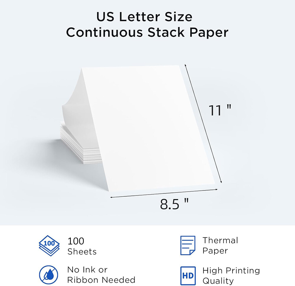 100-1000 Sheet Thermal Printer Paper Folded 8.5×11″ US Letter Size for M08F M832