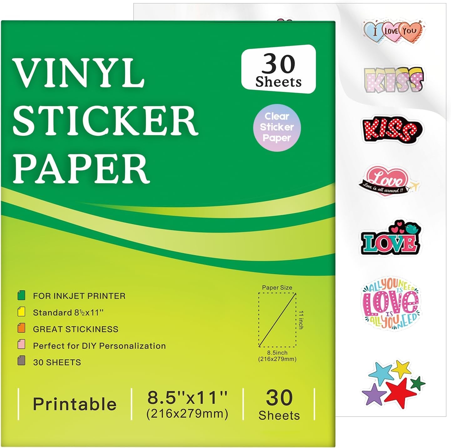 30 Sheets Clear Sticker Paper for Inkjet Printer Waterproof