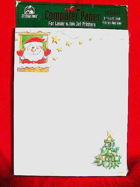 CHRISTMAS HOUSE Santa & Christmas Tree Graphic Computer Paper 42 Sheets -New