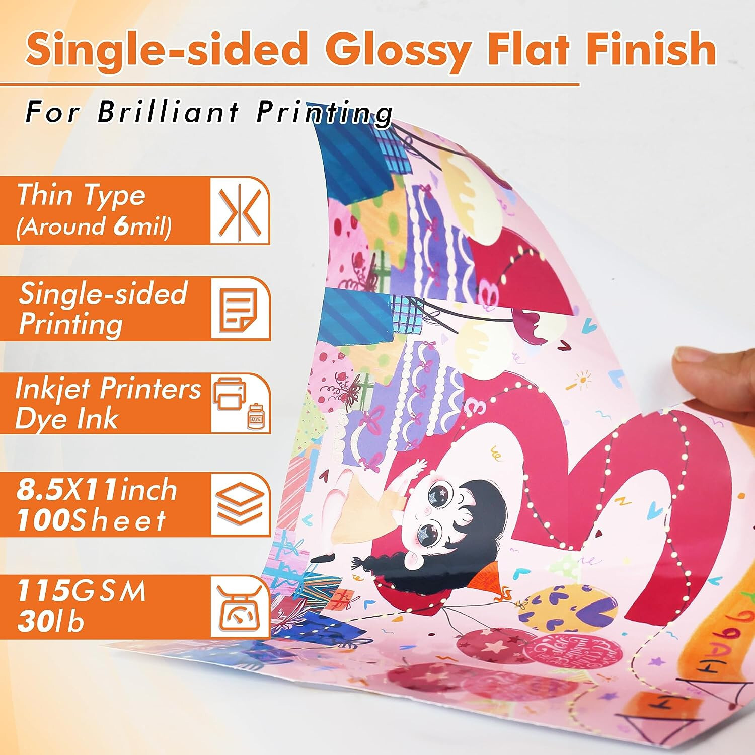200 Sheets Koala Glossy Inkjet Printer Paper 8.5×11 30lb 115g Thin for Chip Bags