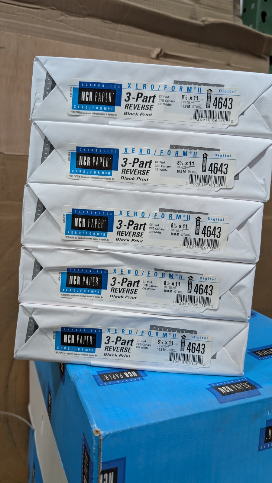 2,500 sheets (833 sets) NCR Xero Form II 3-Part REVERSE Carbonless Paper #4643