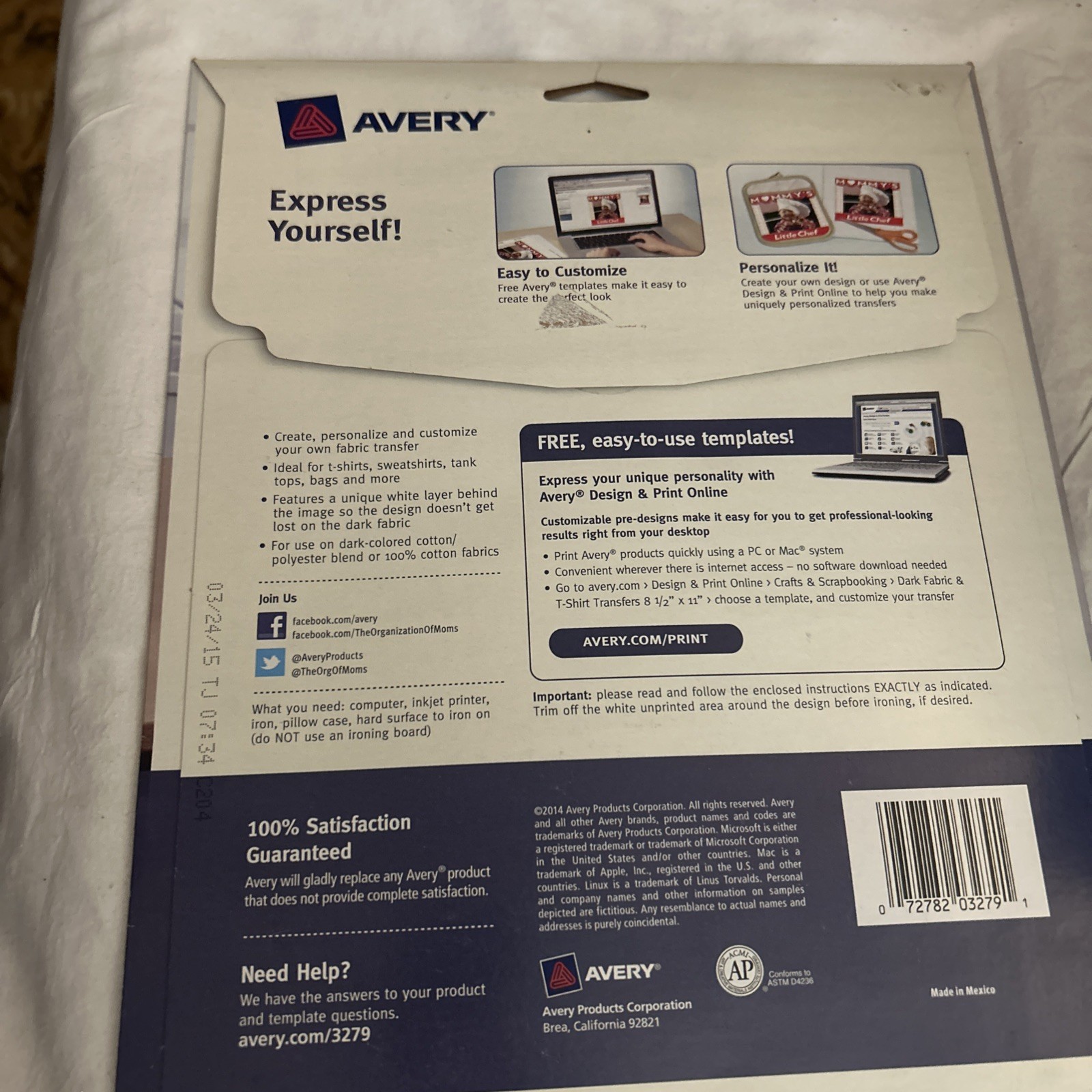 Avery 3279 CUSTOM TRANSFERS DARK Fabric T-shirts InkJet Printable Iron-On 8.5×11