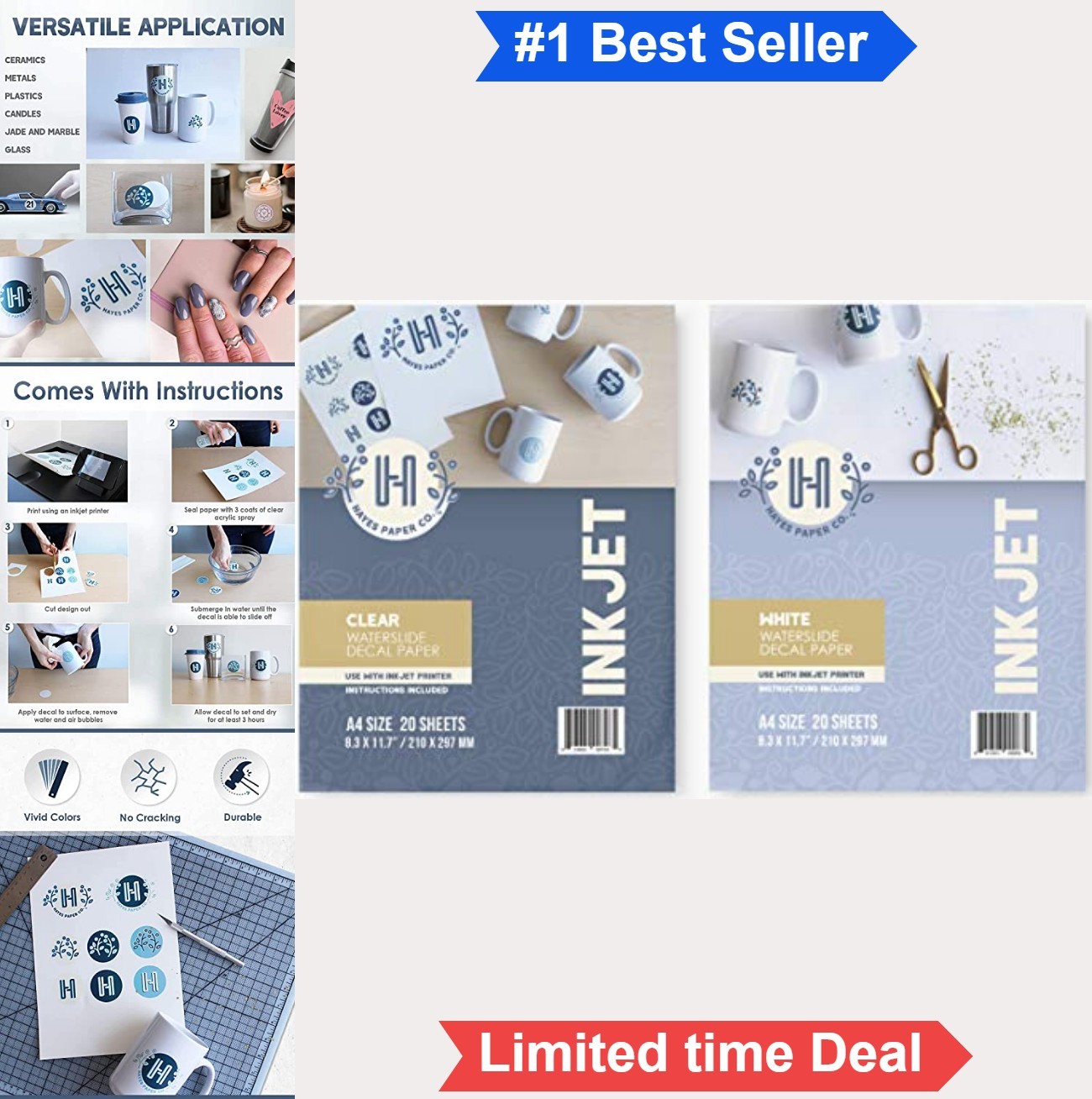 Waterslide Decal Paper Inkjet Clear White Bundle 40 Sheets A4 For Ceramics