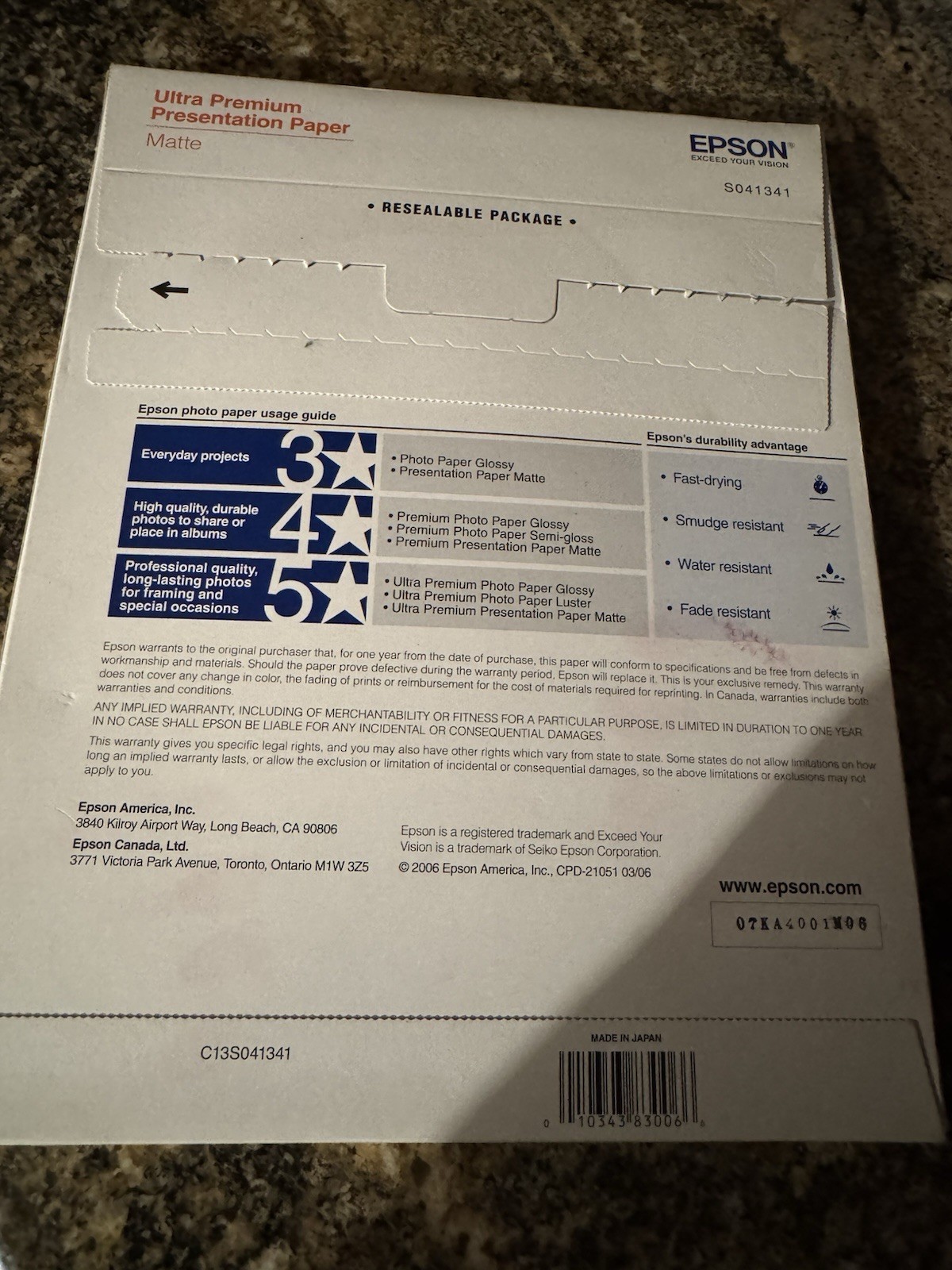 Epson Ultra Premium Presentation Paper Matte, 8.5″ x 11″ 50 Sheets 51 lb Ink Jet