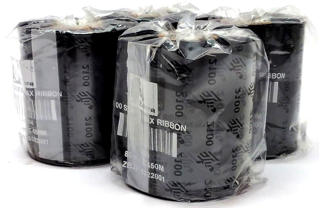 Zebra Wax Ribbons 110mm x 450m 2100 Series Black 02100BK11045 Genuine – 4 Rolls