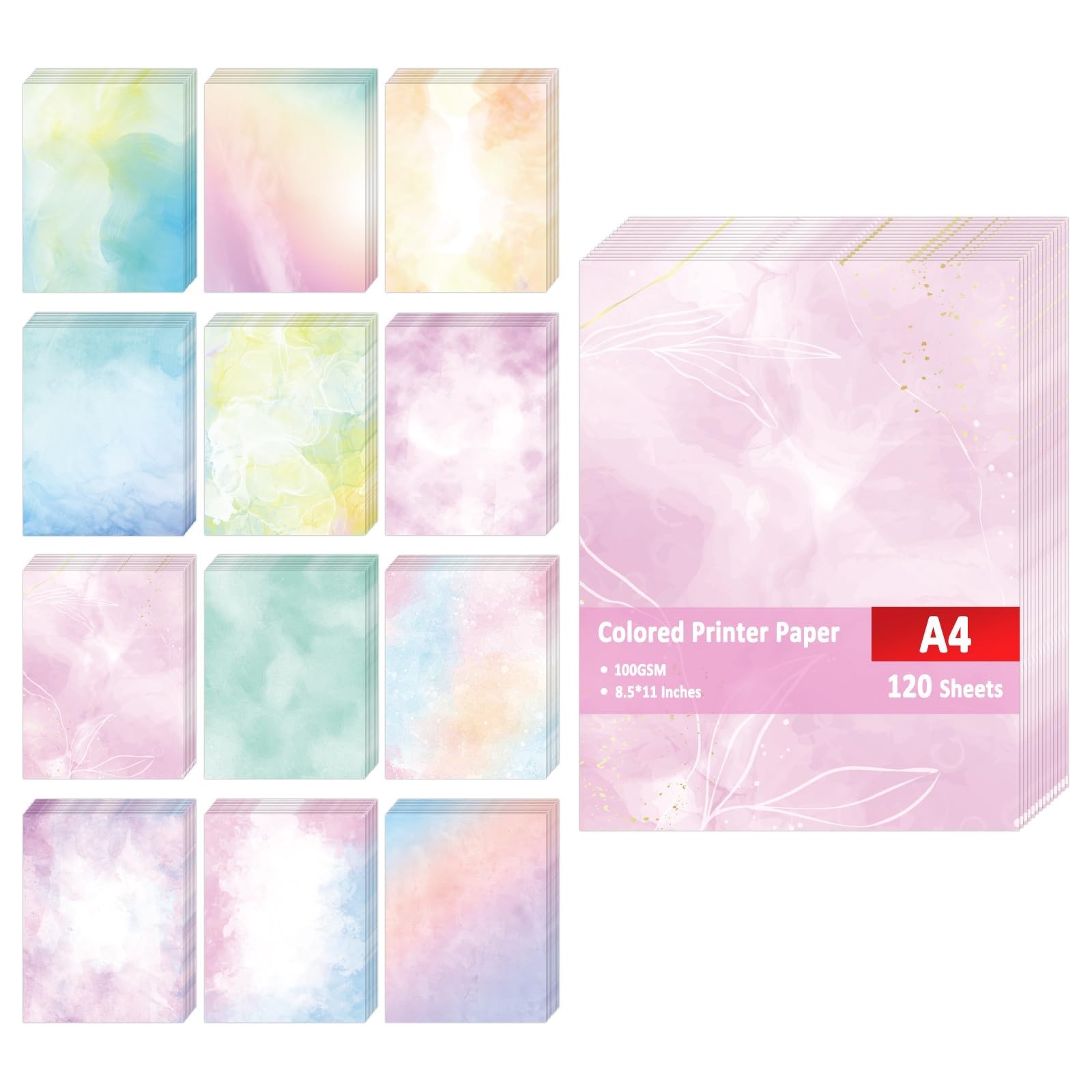 Decorative Watercolor Printer Paper 8.5x11in, Double-Sided, 100gsm for Invitatio