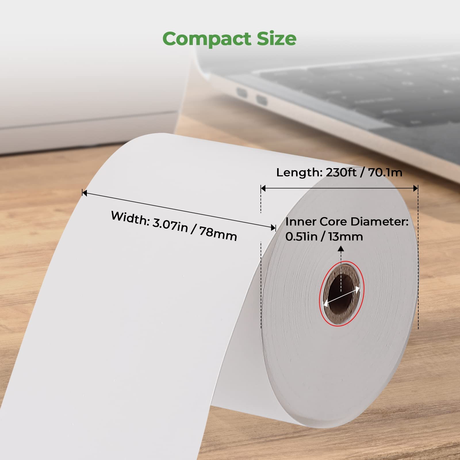 MUNBYN Thermal Paper 3 1/8 x 230ft, 10 Rolls Receipt 3 1/8″ x 230′, White