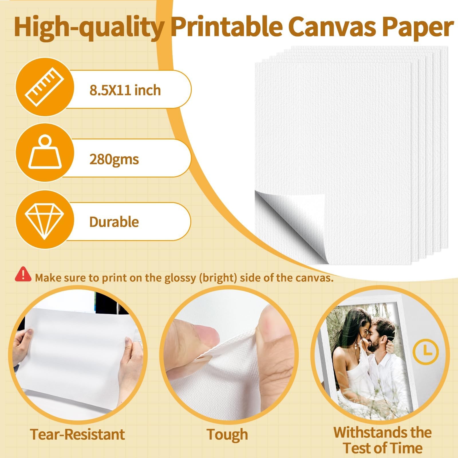 15Pcs Canvas Printer for Inkjet Printers, 8.5×11 Inch Bright White 280gsm Pri…