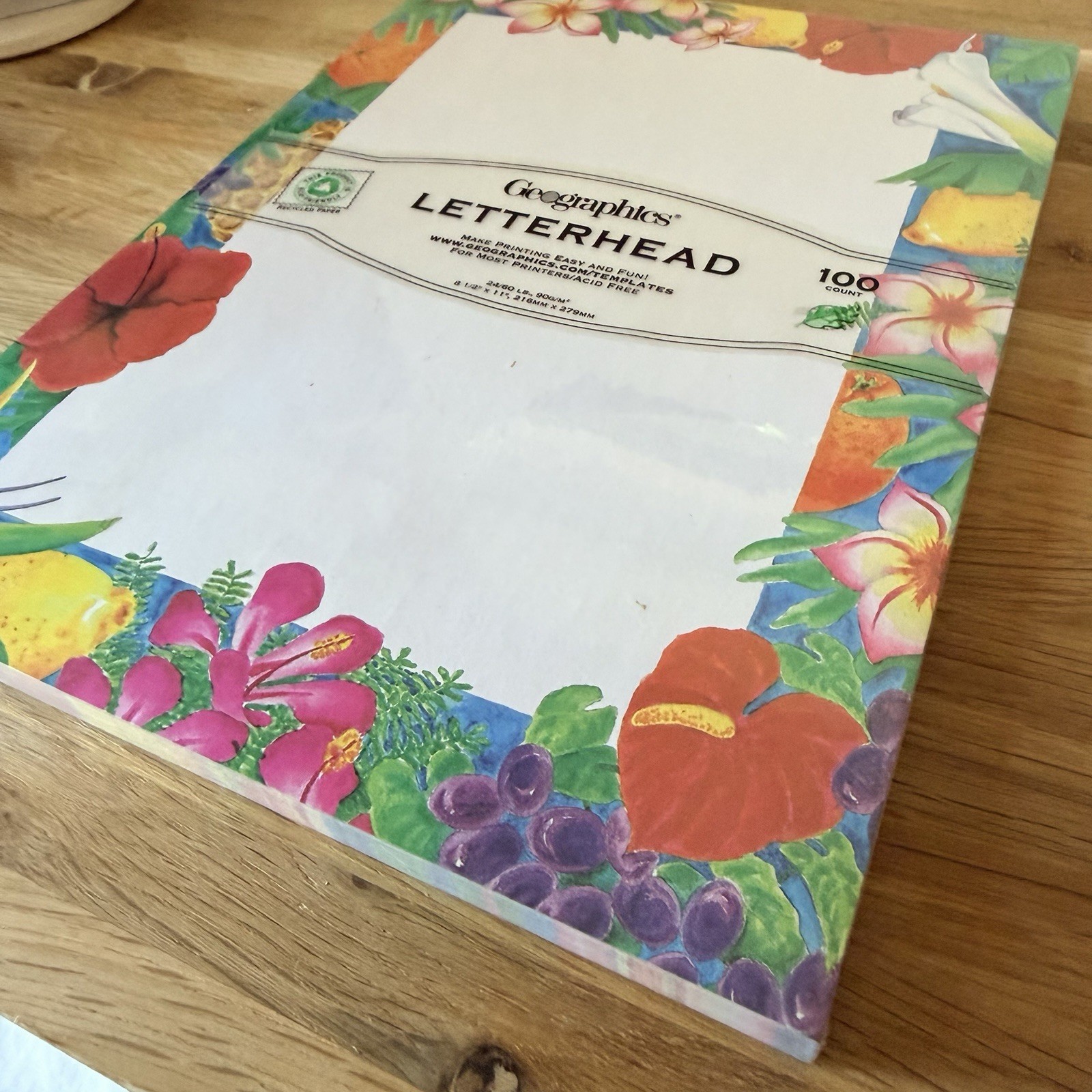 Vintage Bright Floral Luau Hawaiian Letterhead 8.5×11 Papers 100 Sheets Printer