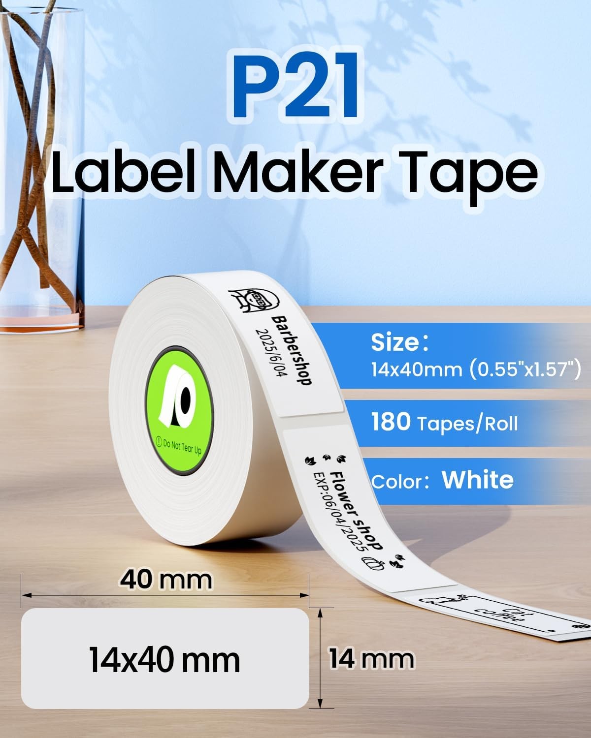 For NELKO P21 Label Tape, 14x40mm ,180 Tapes/Roll, 3-Roll, Blue/Yellow/Pink