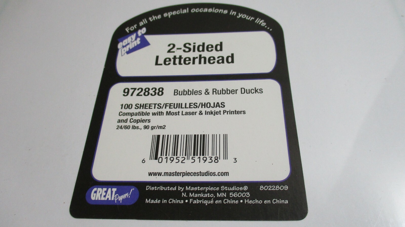 MASTERPIECE STUDIOS~2 Sided LETTERHEAD RUBBER DUCKS BUBBLE 100 Sheets PAPER