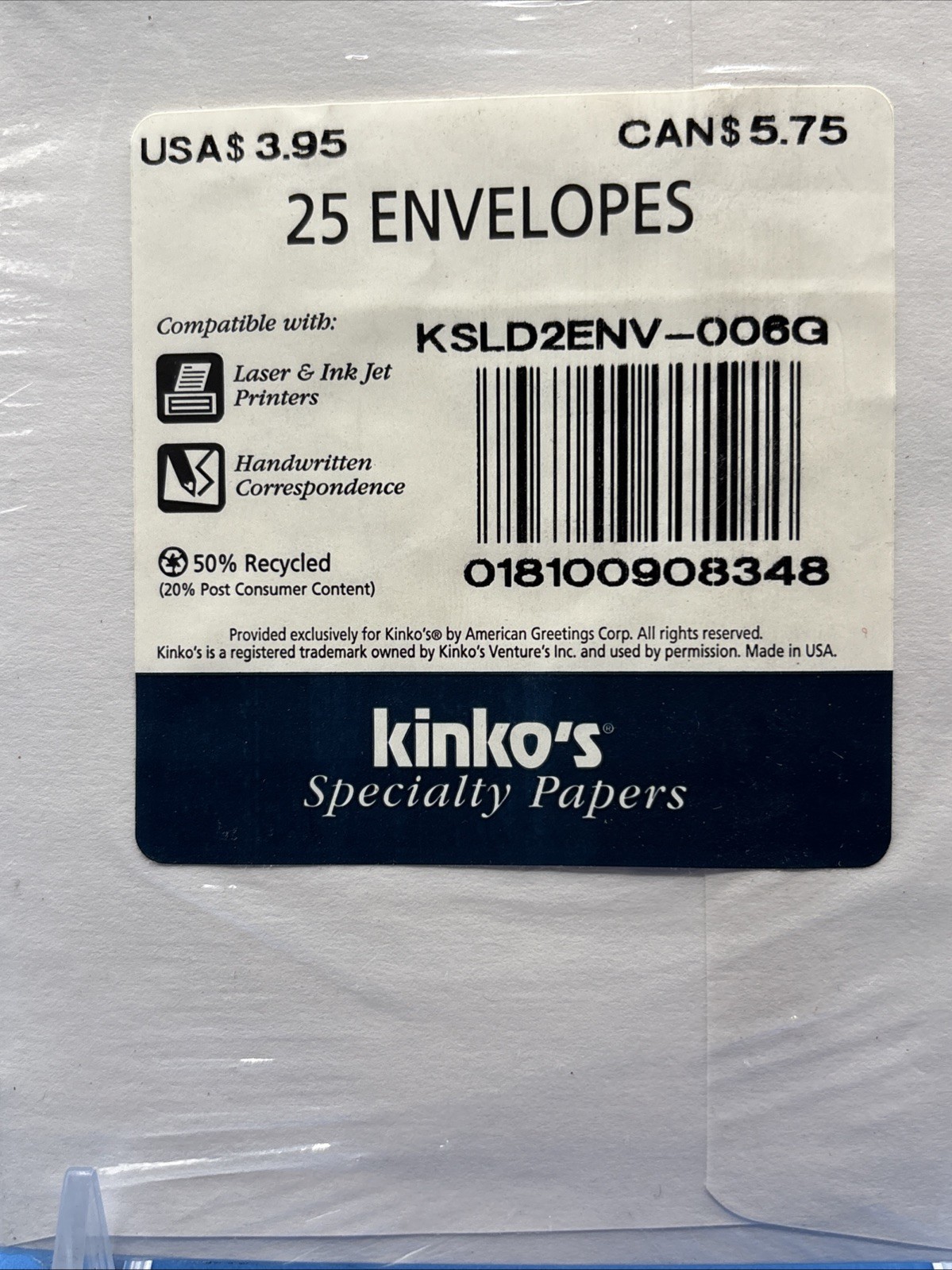 Kinkos 25 Laser & Inkjet Printer 25 Envelops New