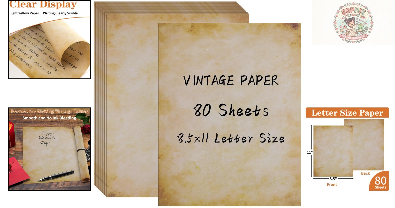 8.5″ x 11″ Antique Stationery Paper – 80 Sheets Double-Sided for Elegant Invites