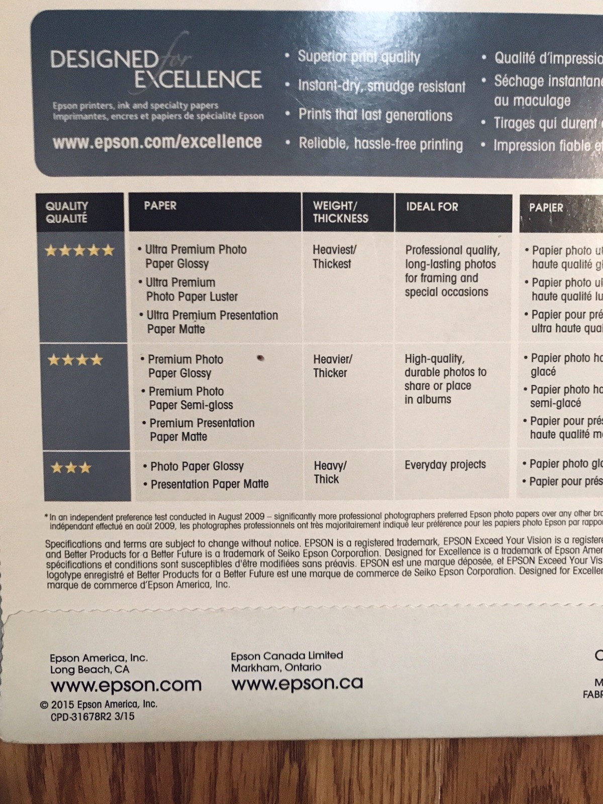 Epson Premium Matte Presentation Paper 8.5 x 11” Inch Double-sided 50 Sheets NEW