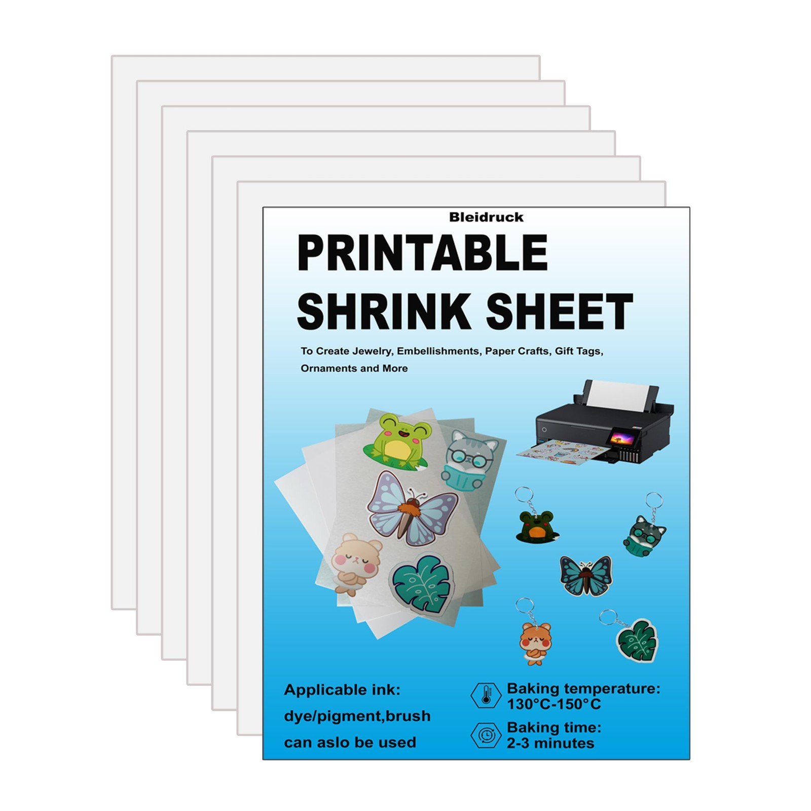 6 PCS Glossy White Printable Shrink Plastic Sheets For Inkjet 8.3×11.7 In