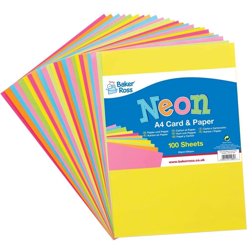 FE485, Neon, A4 Paper and Cardboard, Pack of 102 Count, Colored Art Accessories…