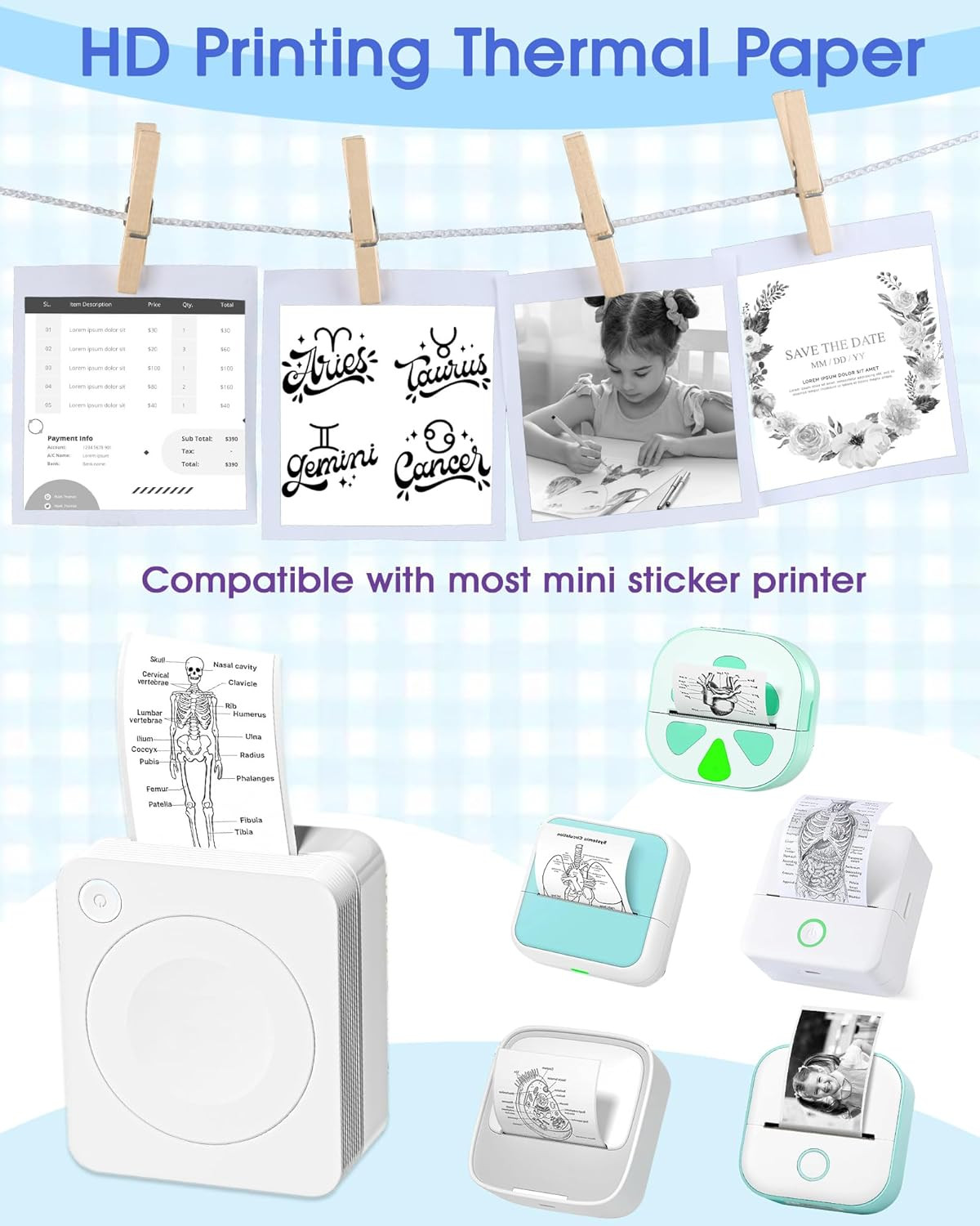 12 Rolls Mini Thermal Printer Sticker Paper Self-Adhesive, Notebuddy Mini Printe