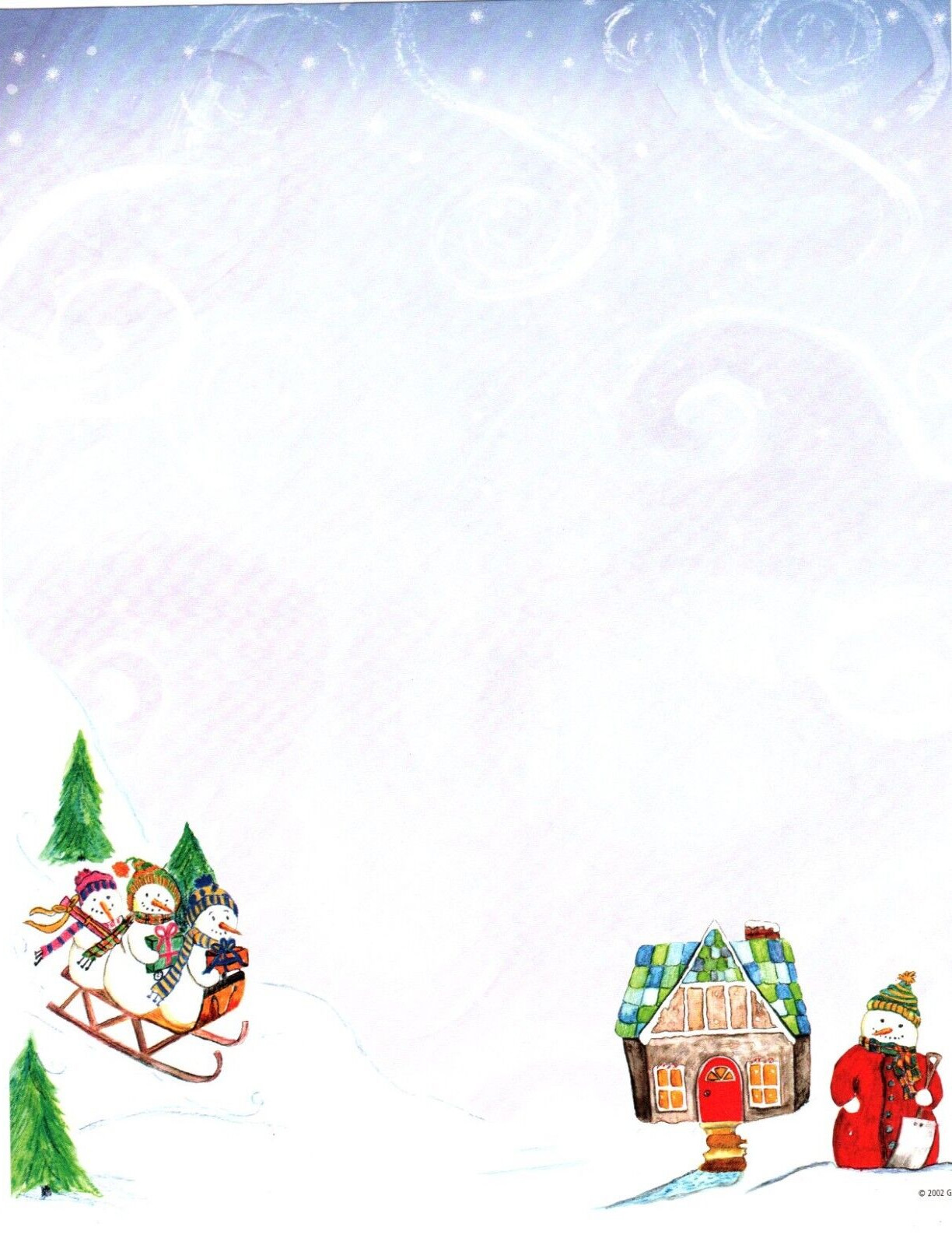 Snowy Snowman Children Sledding Slopes Sled Computer Letter Paper – 39 Sheets